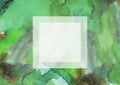 Green watercolor grainy large raster illustrations with square textholder. Hand drawn templates, good for presentations, design or