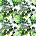 Green watercolor hydrangea pattern