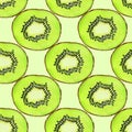 Green watercolor kiwi fruit slice seamless pattern. Realistic botanical watercolour background illustration. Fresh exotic tropical Royalty Free Stock Photo