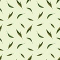 Green watercolor leaves seamless pattern on green background. Floral botanical design