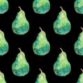 Green Watercolour Pear Design on black