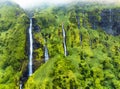 Green waterfall tropical landscape - Ribeira do Ferreira, green paradise hidden in Flores Island, Azores, Portugal, Pozo da