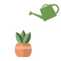 Green watering can icon cartoon. Water dropping from watering can vector.