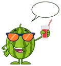 Green Watermelon Fresh Fruit Cartoon Mascot Character With Sunglasses Holding Up A Glass Of Juice Royalty Free Stock Photo