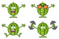 Green Watermelons Fruit Cartoon Mascot Character Series Set 2. Collection