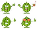 Green Watermelons Fruit Cartoon Mascot Character Series Set 1. Collection