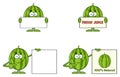 Green Watermelons Fruit Cartoon Mascot Character Series Set 4. Collection