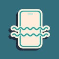 Green Waterproof mobile phone icon isolated on green background. Smartphone with drop of water. Long shadow style Royalty Free Stock Photo