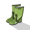 Green waterproof rubber boots isolated on white background. Gumboots for rainy weather. Vector illustration