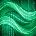Green waves intertwined with streams of binary code composed of ones Royalty Free Stock Photo