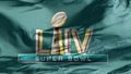 A green waving flag of the Super Bowl LIV logo