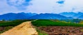 Green wheat field in Xi`an, Shaanxi Province, South Qinling Mountain Road