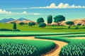 Green wheat fields, extensive agriculture landscape in Spain