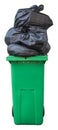 Overflowing Green Trash Bin