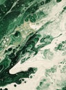 Green and white abstract fluid art with swirling patterns and textures