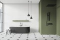 Green and white bathroom with tub and shower Royalty Free Stock Photo