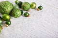 Green and white christmas background with snow and balls for dec Royalty Free Stock Photo