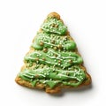 Christmas Tree Cookie With Green Frosting On White Background Royalty Free Stock Photo