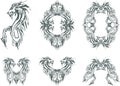 Green-white dragon symbols and frames on a white backdrop for your design Royalty Free Stock Photo