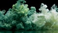 Green and white ink diffusing in water, forming swirling clouds. Royalty Free Stock Photo