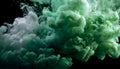 Green and white ink diffusing in water, forming swirling clouds. Royalty Free Stock Photo