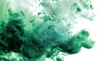 Green and white ink diffusing in water, forming swirling clouds. Royalty Free Stock Photo