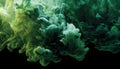 Green and white ink diffusing in water, forming swirling clouds. Royalty Free Stock Photo