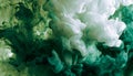 Green and white ink diffusing in water, forming swirling clouds. Royalty Free Stock Photo