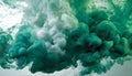 Green and white ink diffusing in water, forming swirling clouds. Royalty Free Stock Photo