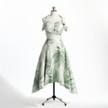 Green And White Leaf Pattern Evening Dress - Photorealistic Renderings