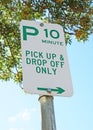 Green and white 10 Minute Parking sign Royalty Free Stock Photo