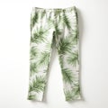 Green And White Palm Leaf Print Cotton Pants