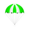 Green and white parachute isolated on white background
