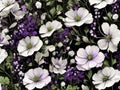 Green, White, and purple wildflower patterns. AI-Generated.