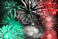 Green white and red fireworks background Royalty Free Stock Photo