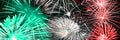 Green white and red fireworks panoramic background Royalty Free Stock Photo