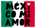 Hand Drawn Mexico Mi Amor Vector Poster. Black Letters on an Abstract Mexican Flag. Royalty Free Stock Photo