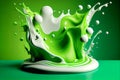 green and white thick paint splashes on a greenish background, generative ai