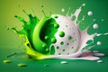 green and white thick paint splashes on a greenish background, generative ai