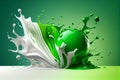 green and white thick paint splashes on a greenish background, generative ai Royalty Free Stock Photo