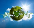 Green and white waveform with green earth and heart shape