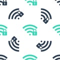 Green Wifi locked icon isolated seamless pattern on white background. Password Wi-fi symbol. Wireless Network icon. Wifi