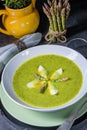 Green wild garlic soup with egg Royalty Free Stock Photo