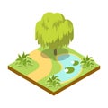 Green willow tree near lake isometric 3D icon