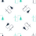 Green Wind mill turbine generating power energy and light bulb icon isolated seamless pattern on white background Royalty Free Stock Photo