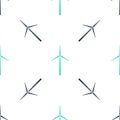 Green Wind turbine icon isolated seamless pattern on white background. Wind generator sign. Windmill silhouette Royalty Free Stock Photo