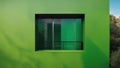 green window in the window A painting with a green facade and a perspective. The painting is colored with acrylic and oil,