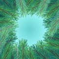 Green winter fur-tree branches cold seasonal background