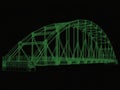 Green Wireframe Bridge 3D Model on Black Background Royalty Free Stock Photo