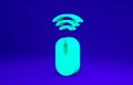 Green Wireless computer mouse system icon isolated on blue background. Internet of things concept with wireless Royalty Free Stock Photo